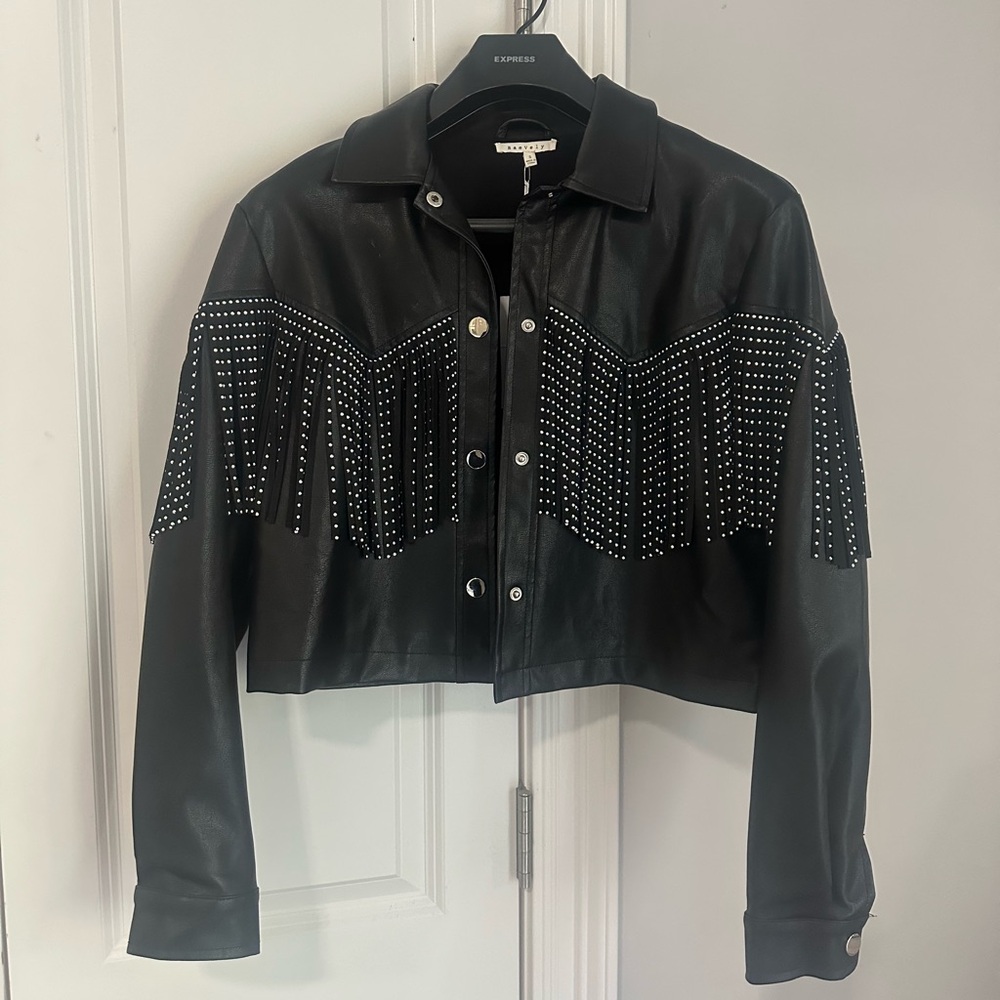 Baevely Fringe Leather Jacket NWT